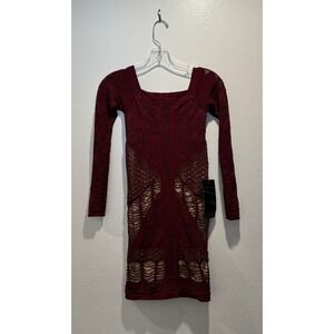 BEBE Sexy Burgundy Nude Cut Out Bodycon Dress Dancer Tight Club Wear Party